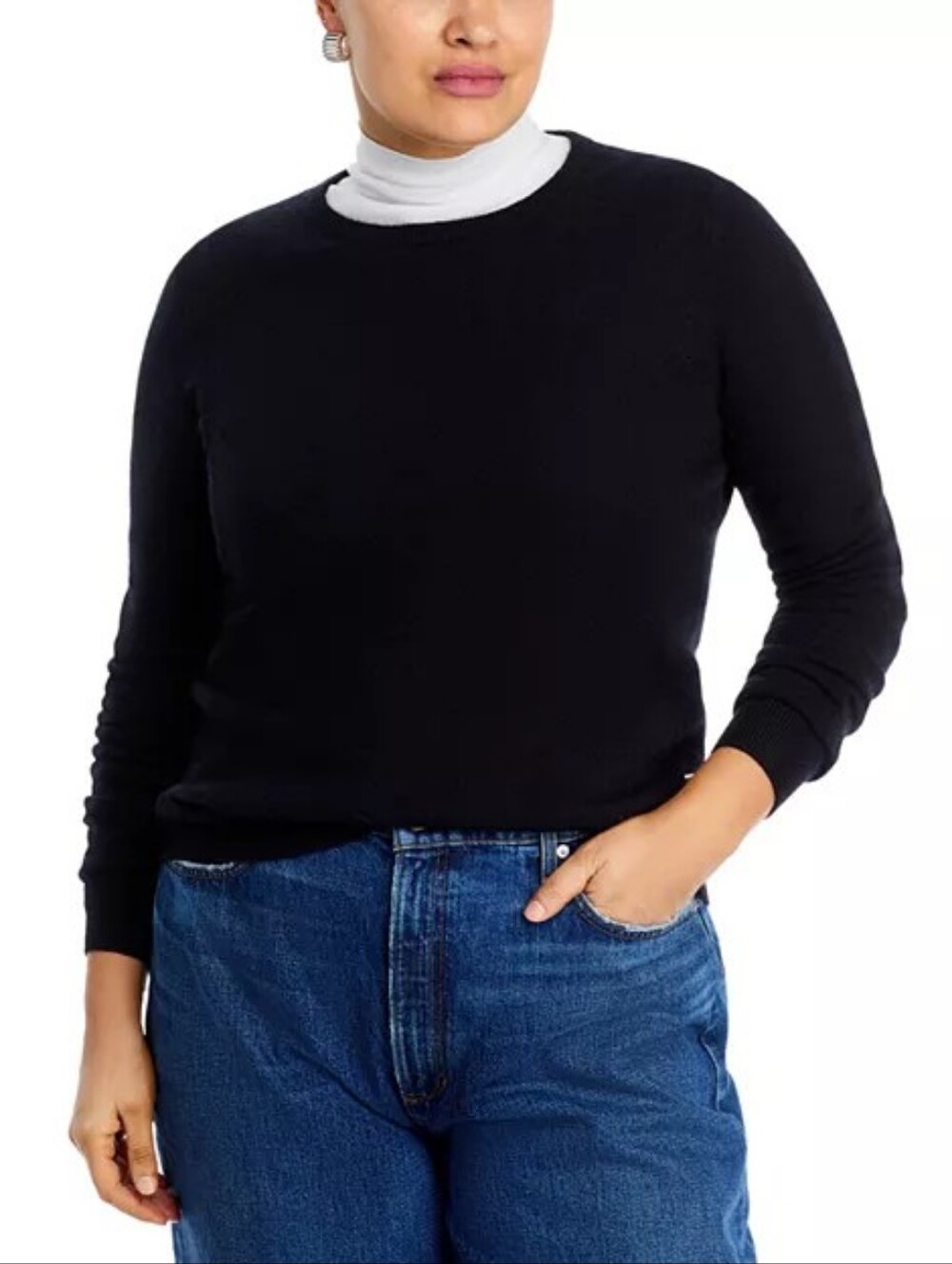 NEW C by Bloomingdales 100% Cashmere Crewneck Sweater XXL Black Layering Luxury